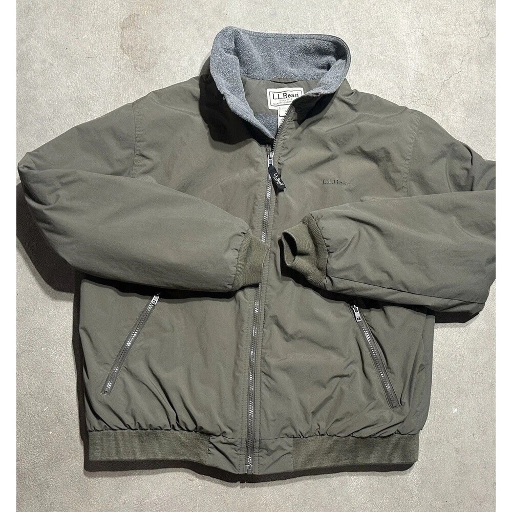 LL Bean Warm Up Jacket Mens XL Reg Olive Green Fleece Lined Thinsulate Bomber